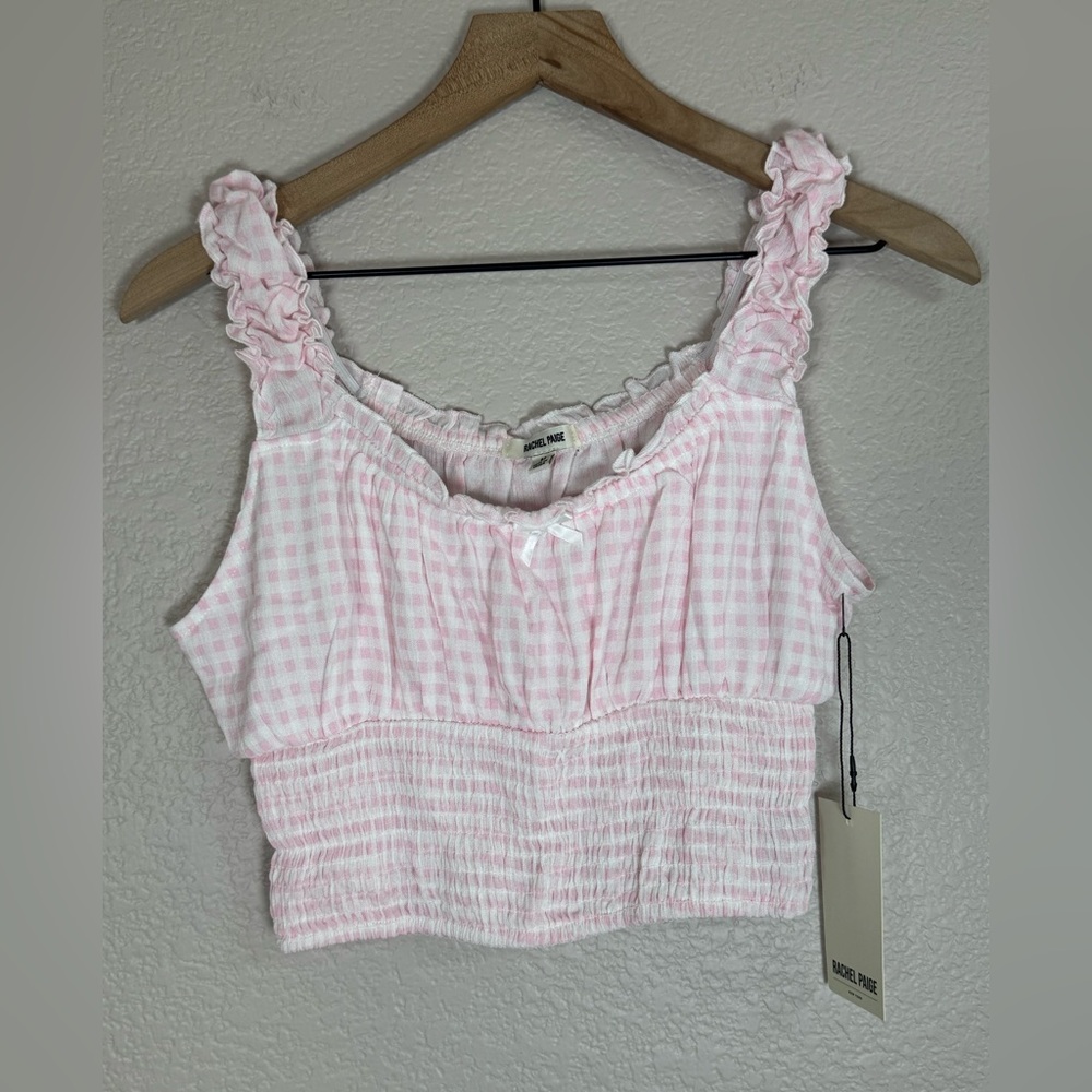 Rachel Paige Pink White Gingham Crop Camisole Top Medium NEW $70